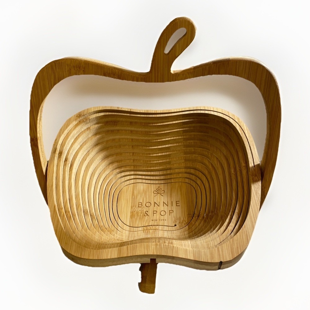 Bonnie‎ & Pop NY Apple Shaped Folding Wood Basket Collapsible Cottage Core